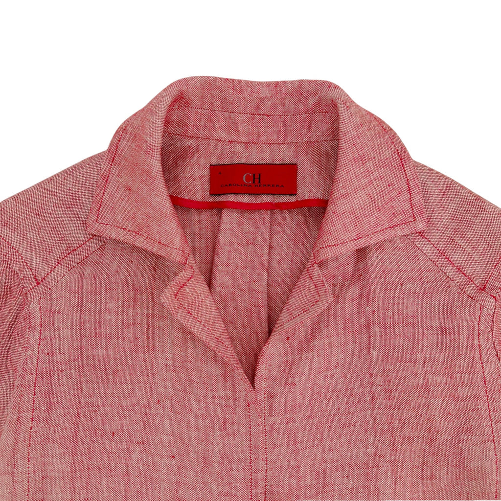 CAROLINA HERRERA Cropped Open Front Silk Blend Jacket in Red 4|S