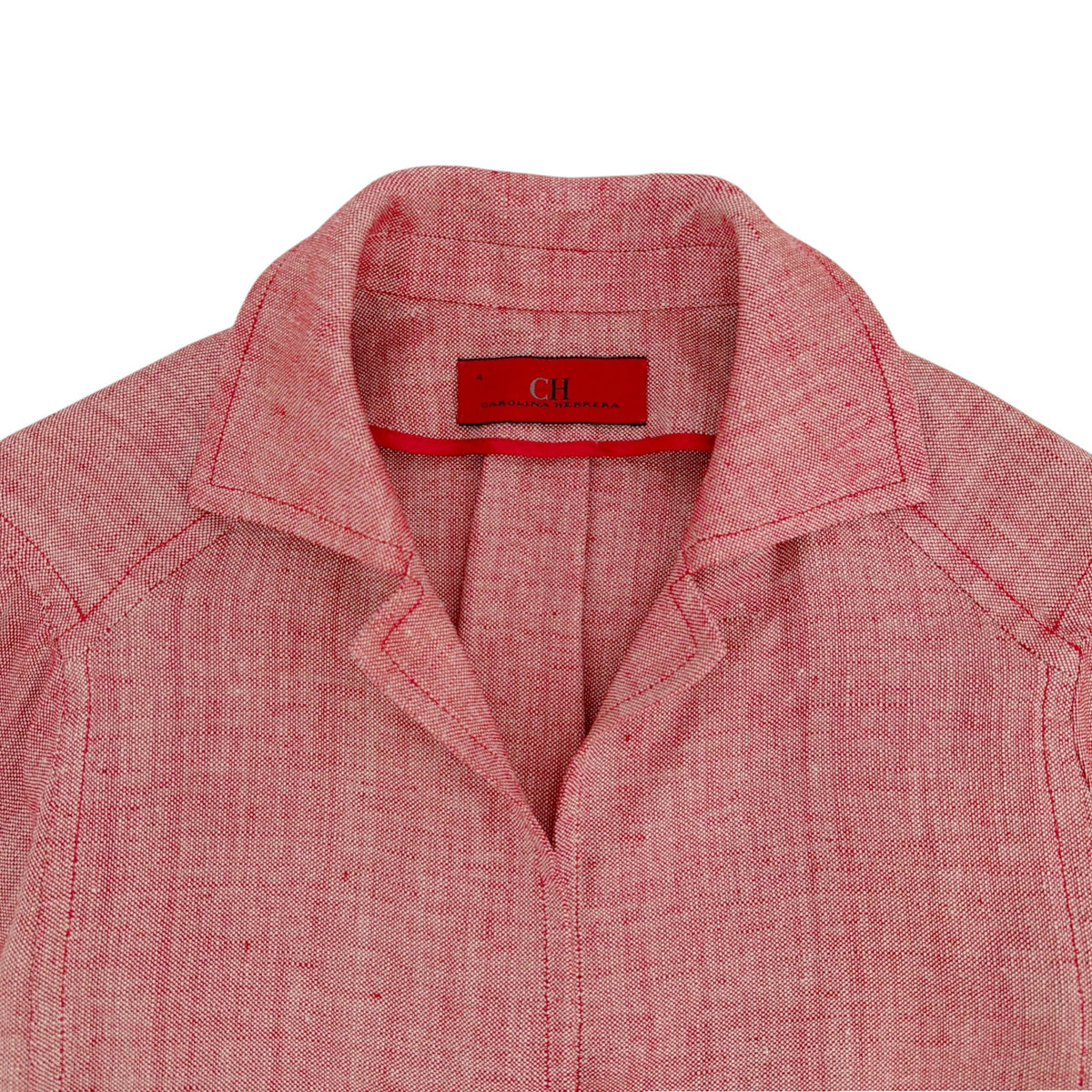 CAROLINA HERRERA Cropped Open Front Silk Blend Jacket in Red 4|S