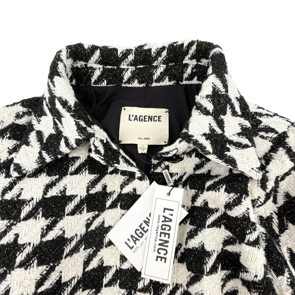 L'AGENCE Bridges Crop Jacket in Ecru Black & Gold Houndstooth 4|S