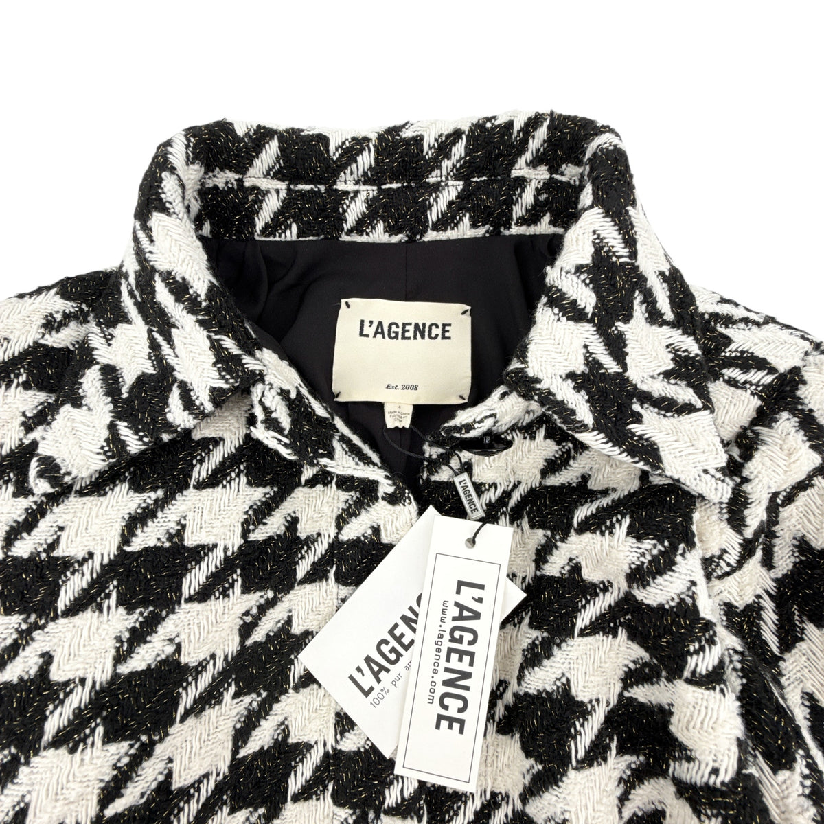 L'AGENCE Bridges Crop Jacket in Ecru Black & Gold Houndstooth 4|S