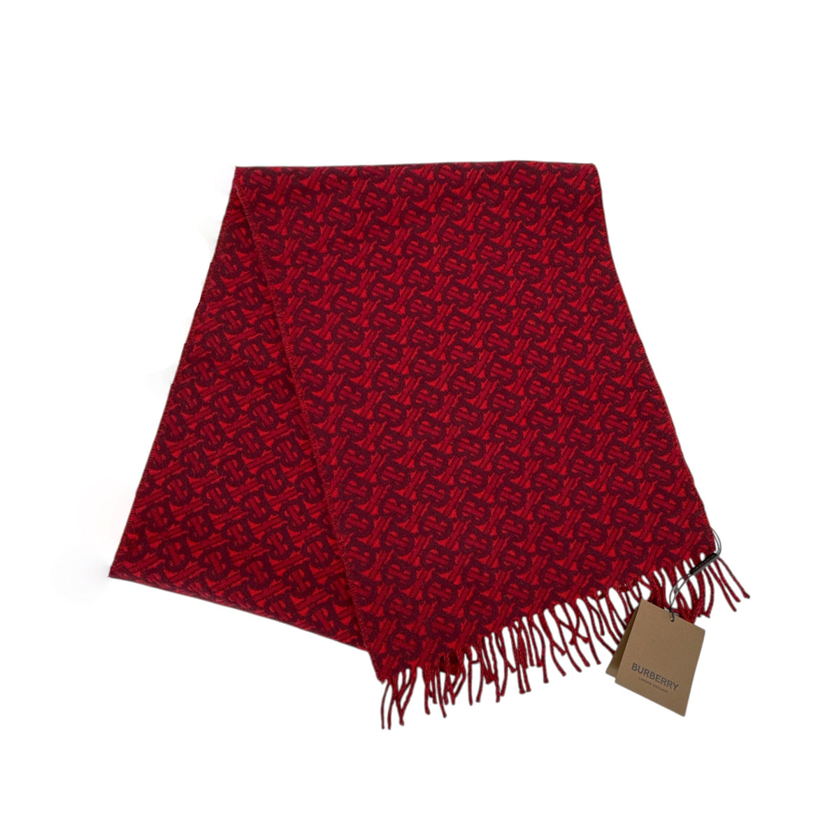 BURBERRY TB Motif Jacquard Cashmere Scarf in Red