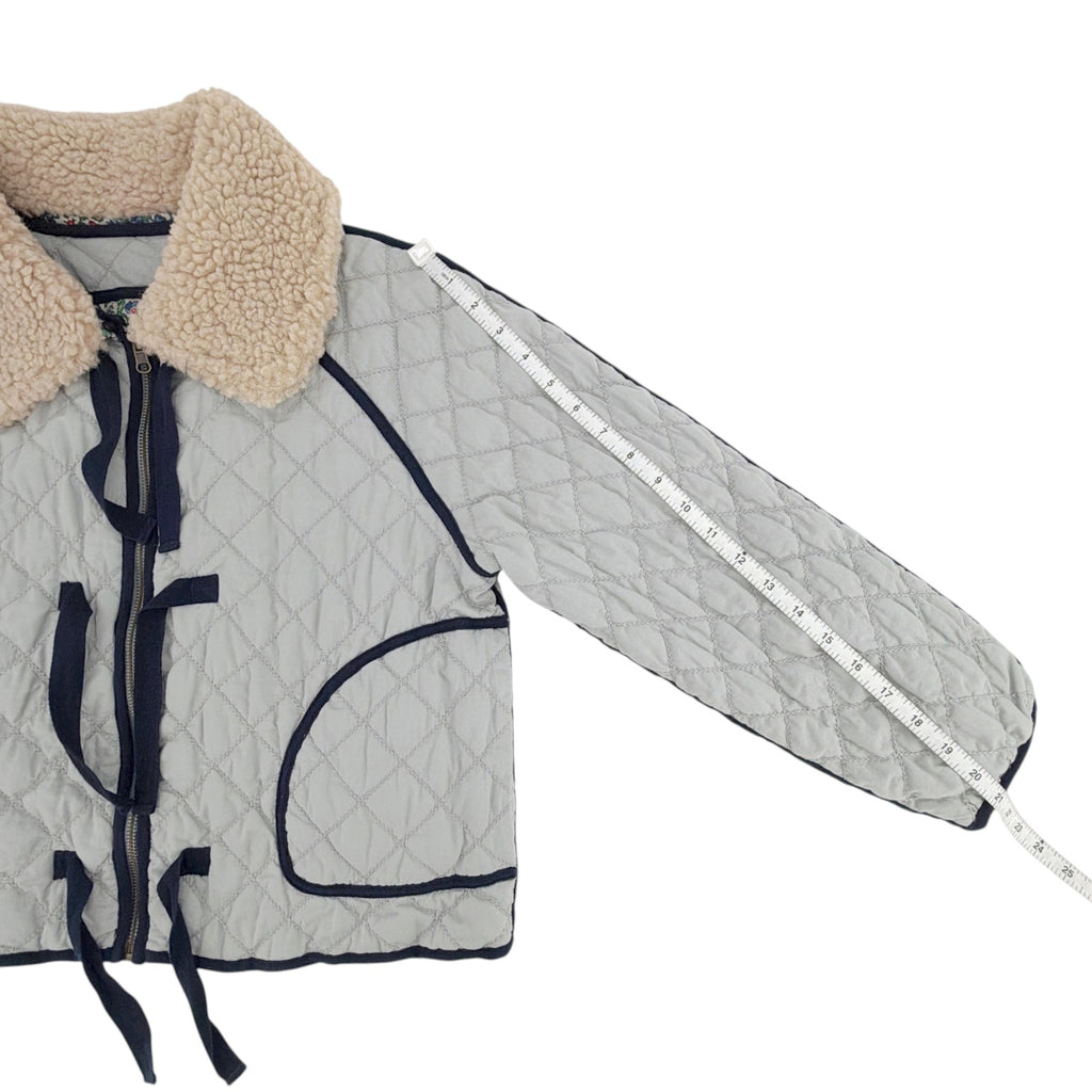THE GREAT. The Short Quilted Reversible Jacket in Stone Blue 0|XS
