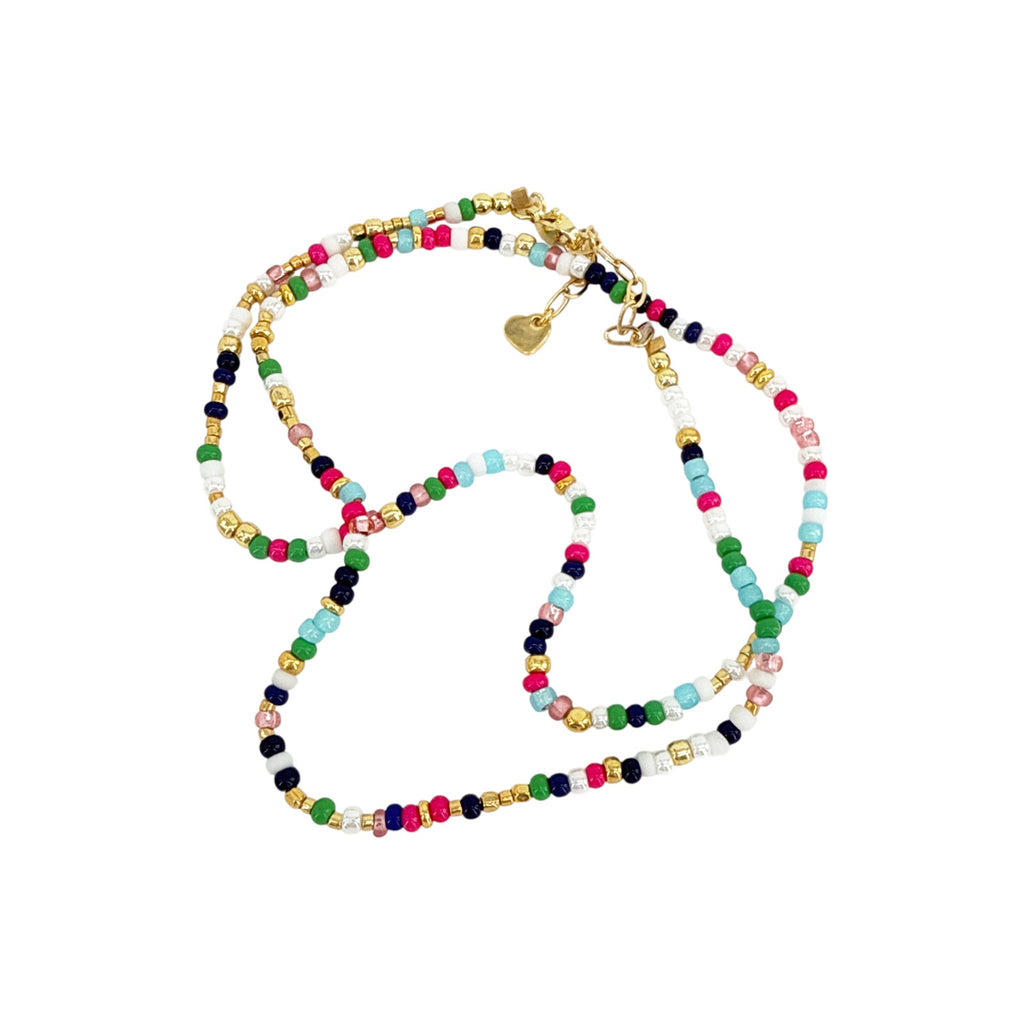 THE SILVER WREN Unity Beaded Necklace in Navy, Green, & Pink