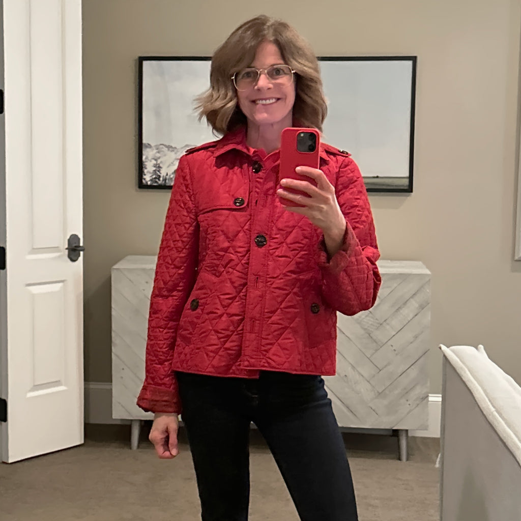 BURBERRY London Cropped Diamond Quilted Jacket in Red US10 | M