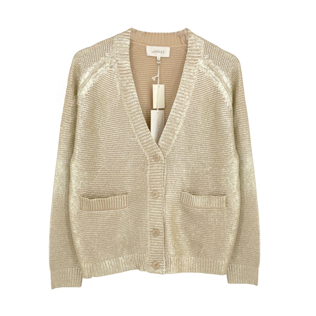 THE GREAT. The Varsity Cardigan Gold Shimmer 0|XS