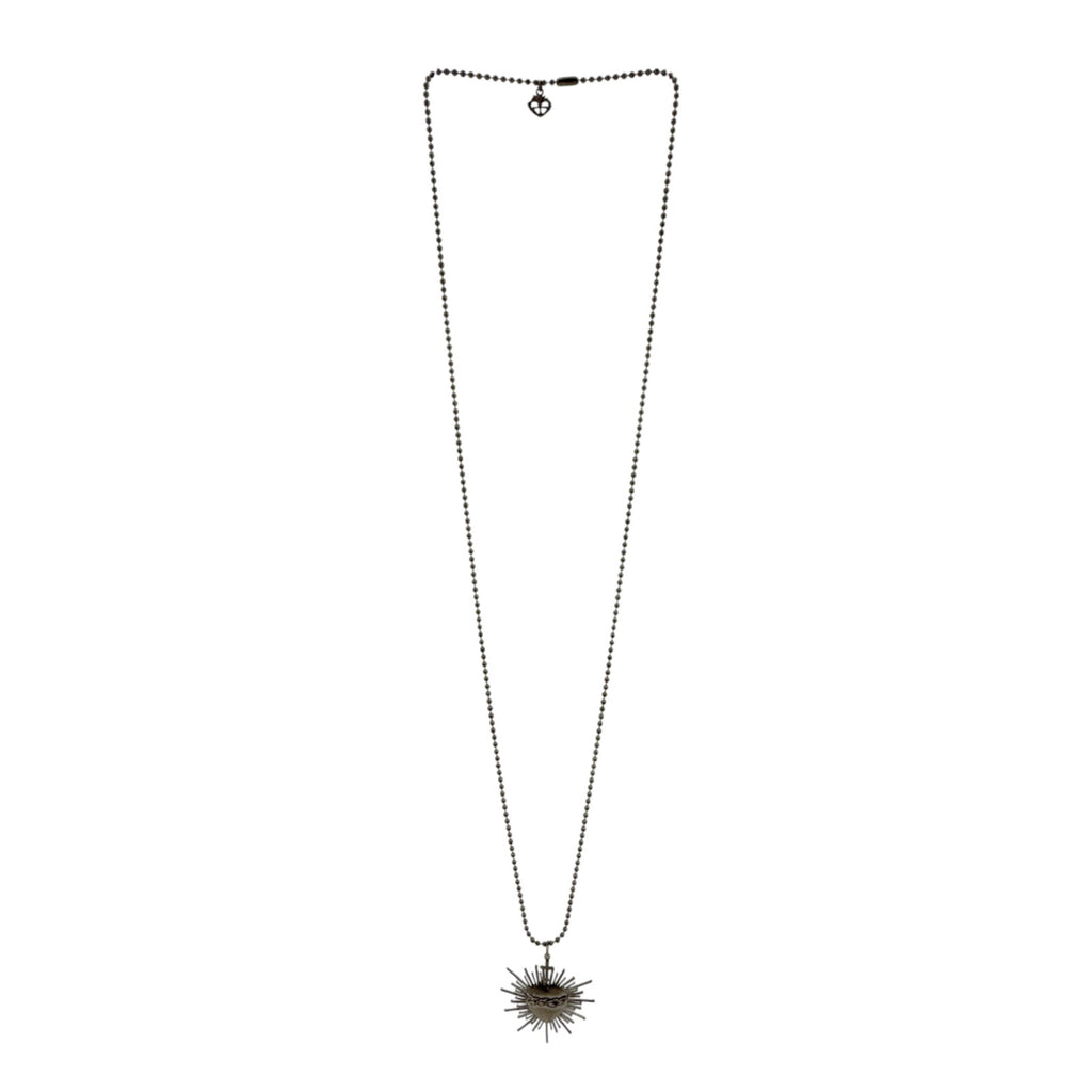 VSA Sacred Flame Charm Necklace Gunmetal 34" Ball Chain