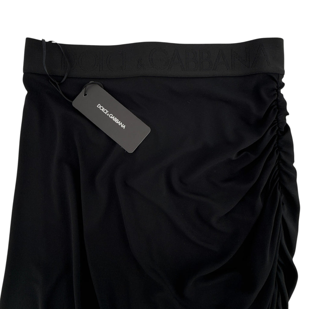 DOLCE & GABBANA Logo Waist Asymmetrical Jersey Skirt in Black IT44|M