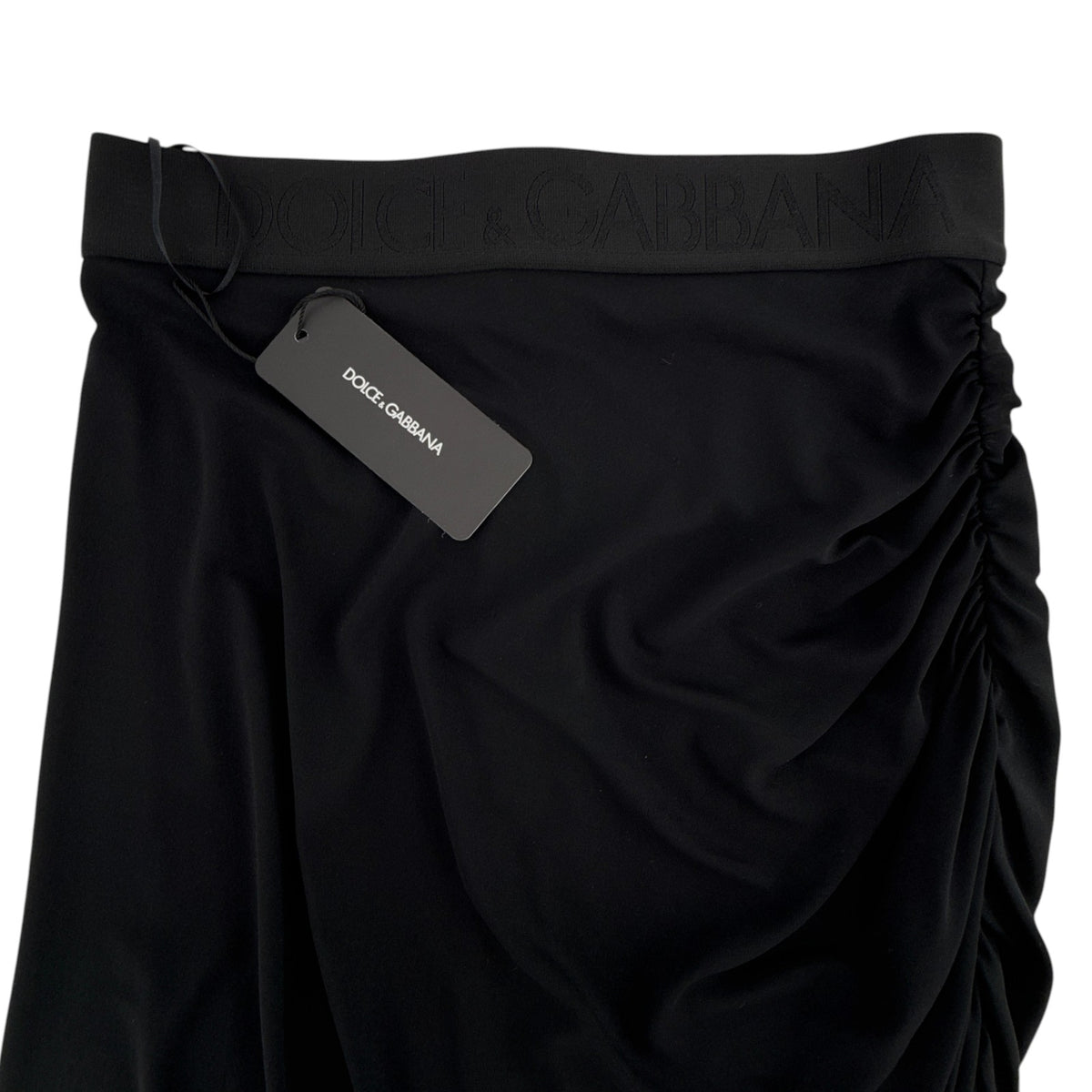 DOLCE & GABBANA Logo Waist Asymmetrical Jersey Skirt in Black IT44|M