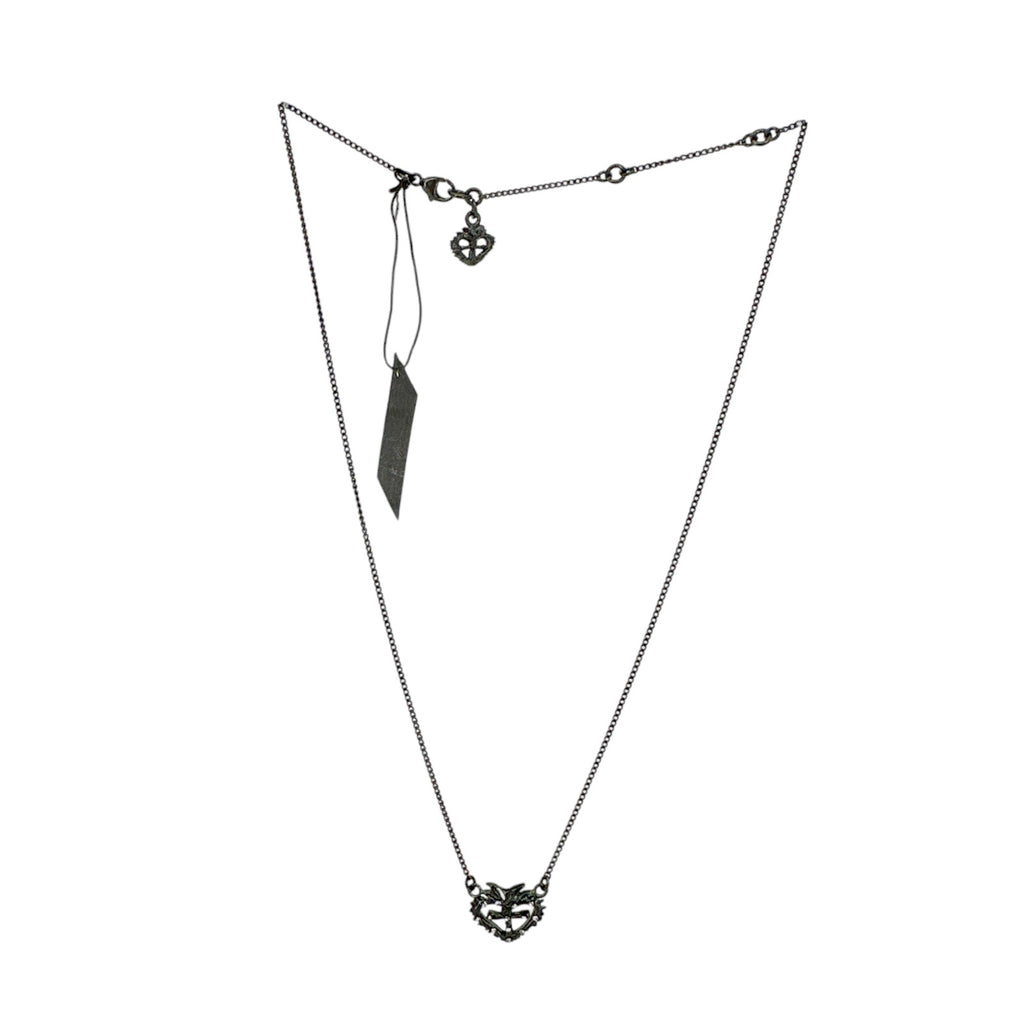 VSA Queen of Hearts Petite Logo Necklace Gunmetal