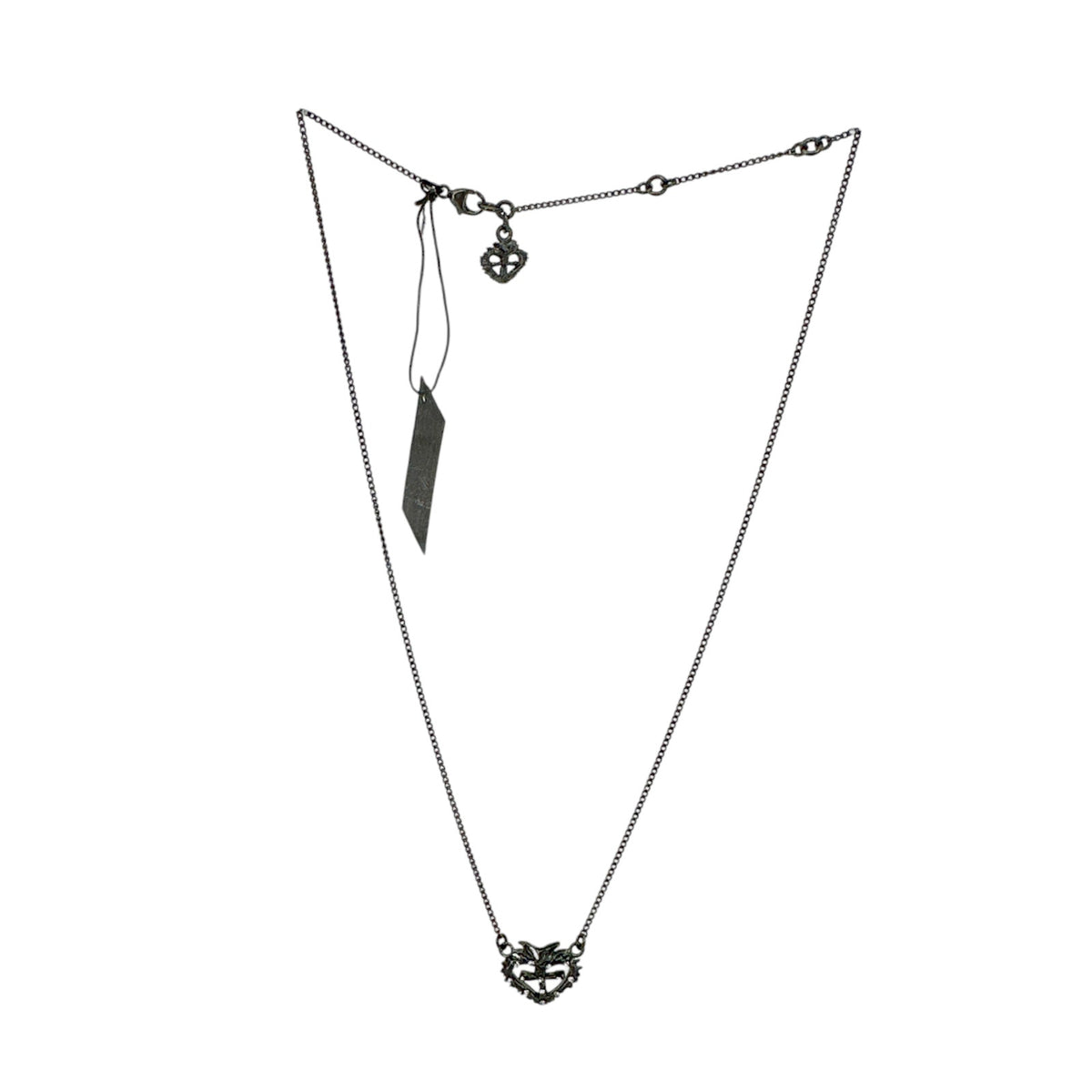 VSA Queen of Hearts Petite Logo Necklace Gunmetal