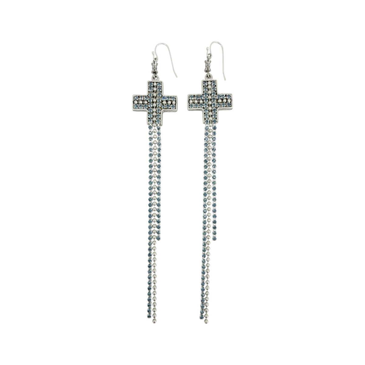 VIRGINS SAINTS & ANGELS VSA Resurrection Cross Chain Earrings in Silver & Blue