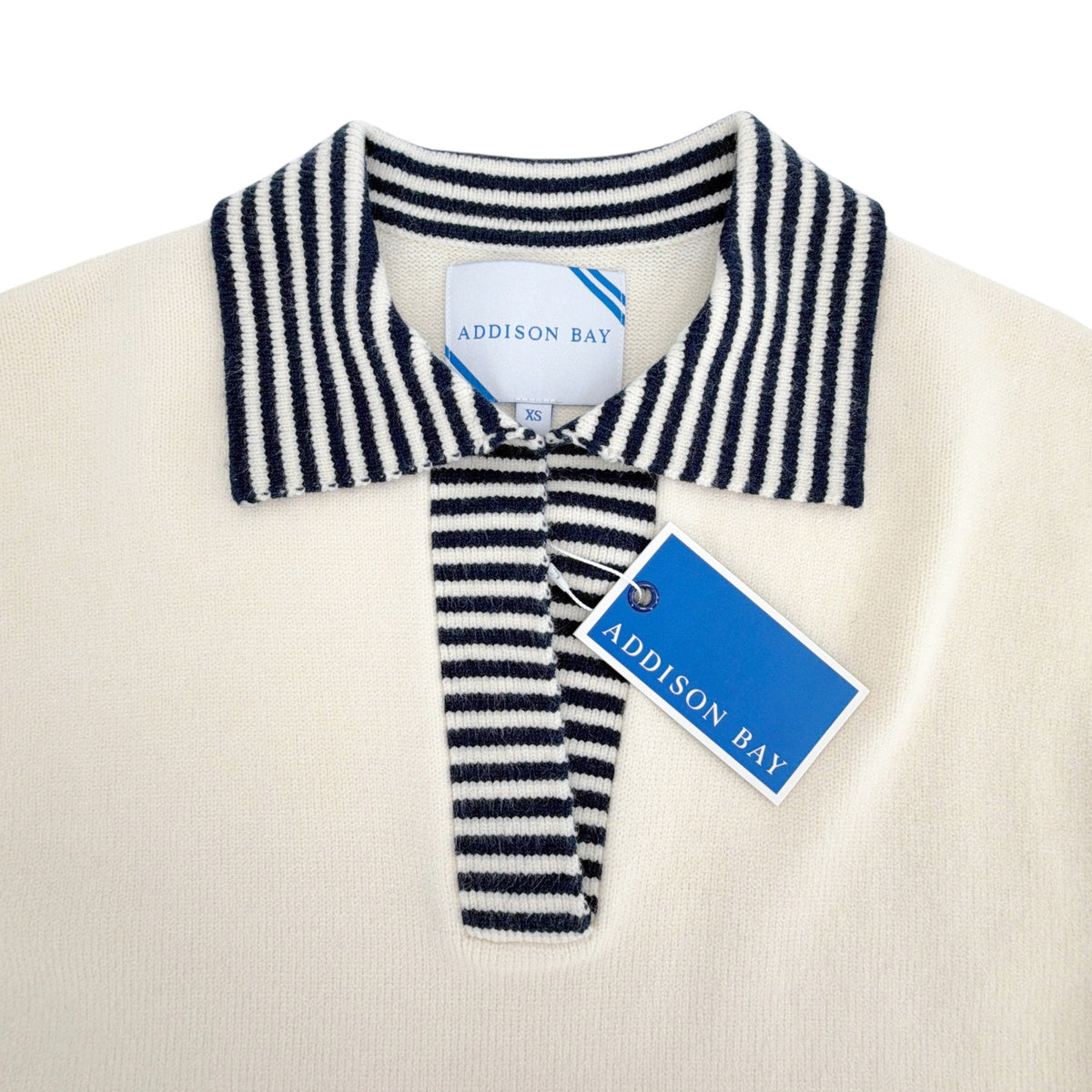 ADDISON BAY Carlyle Rugby Sweater in Cream & Navy XS