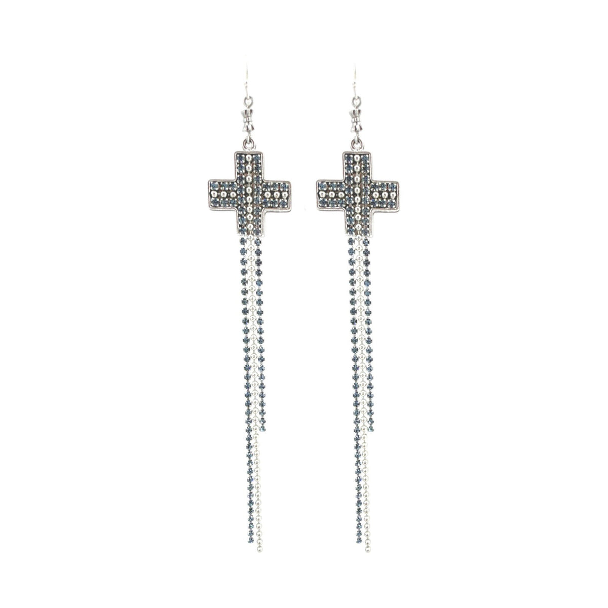 VIRGINS SAINTS & ANGELS VSA Resurrection Cross Chain Earrings in Silver & Blue