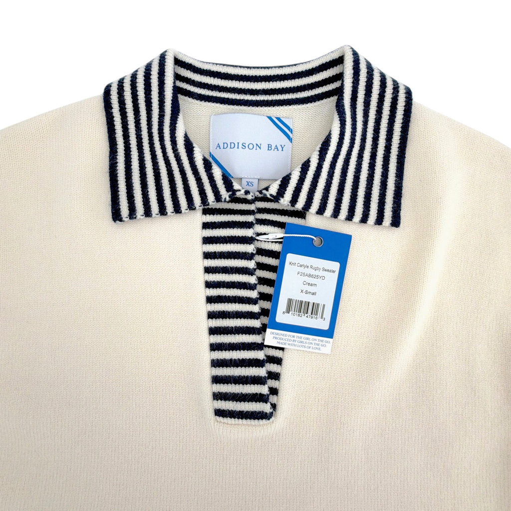 ADDISON BAY Carlyle Rugby Sweater in Cream & Navy XS