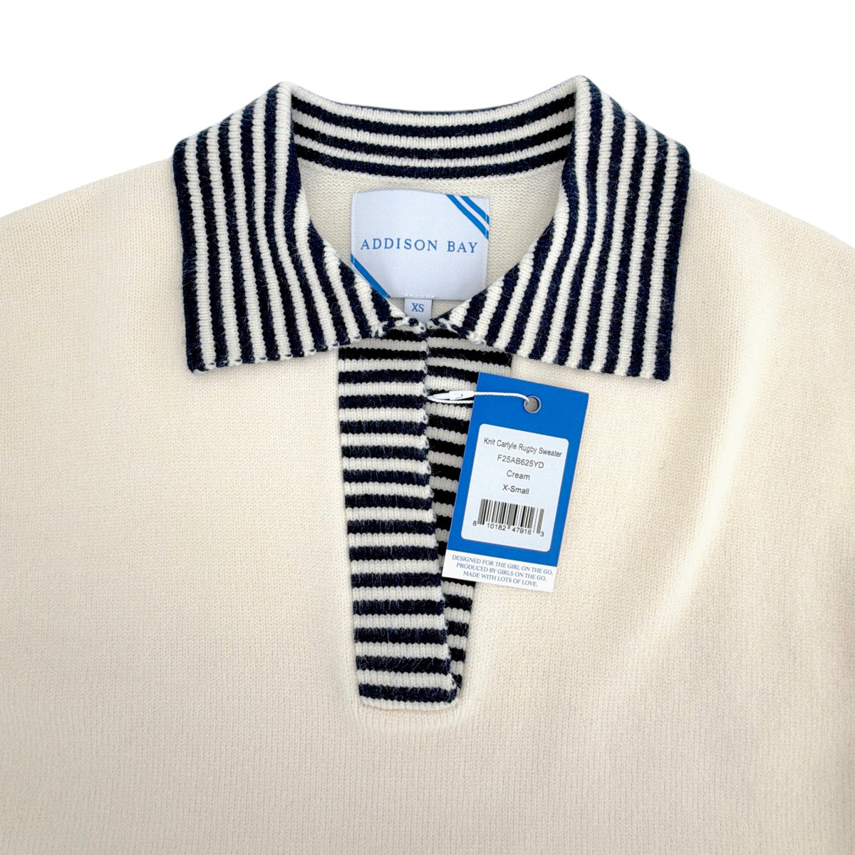 ADDISON BAY Carlyle Rugby Sweater in Cream & Navy XS
