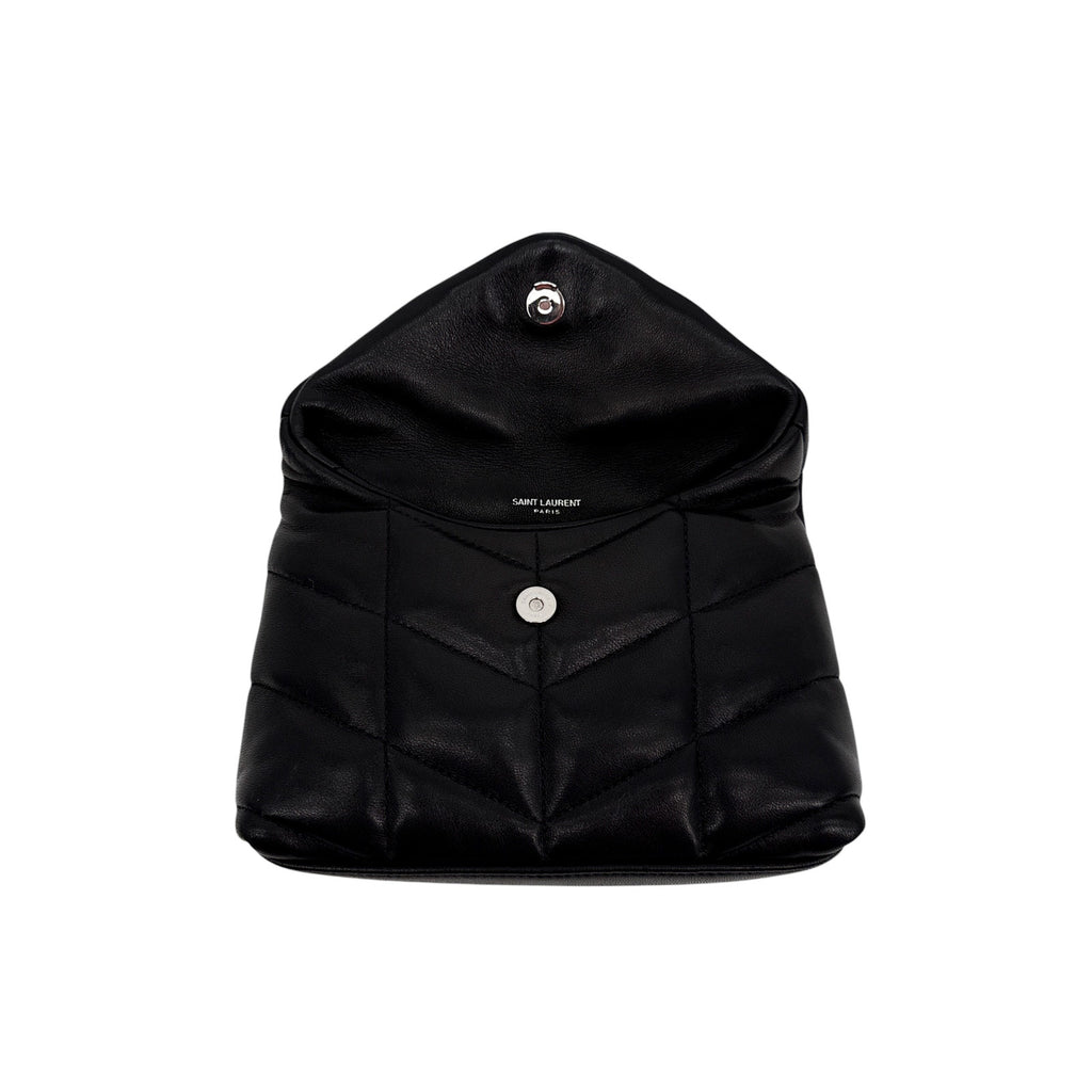 SAINT LAURENT Loulou Toy Puffer Pouch Clutch Bag in Lambskin in Black