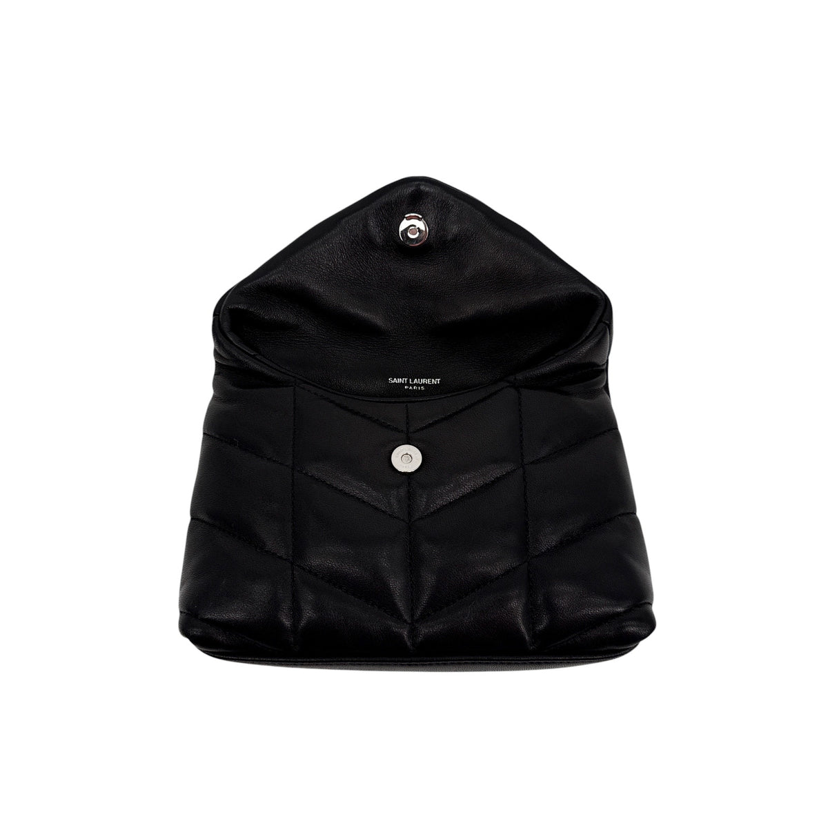 SAINT LAURENT Loulou Toy Puffer Pouch Clutch Bag in Lambskin in Black