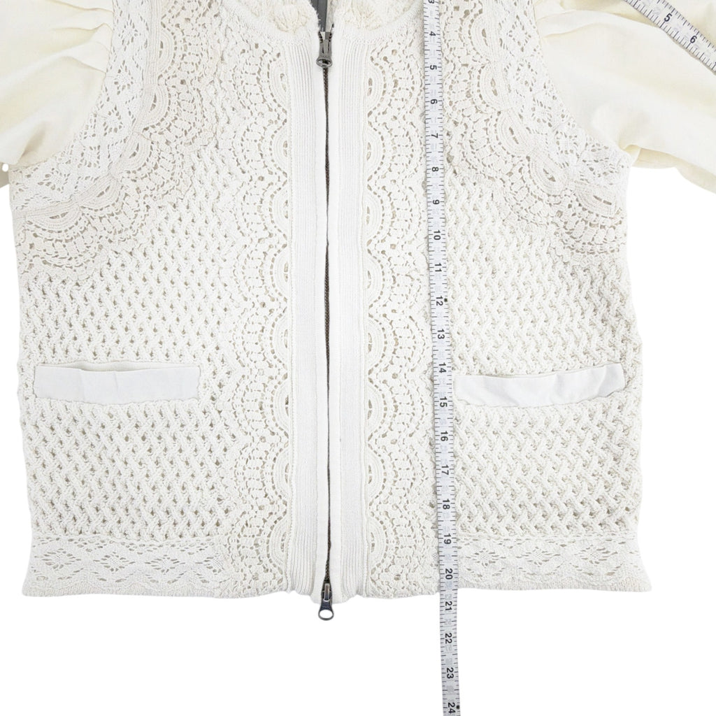 ANTHROPOLOGIE Puff-Sleeve Mock-Neck Mixed Media Cardigan Sweater M