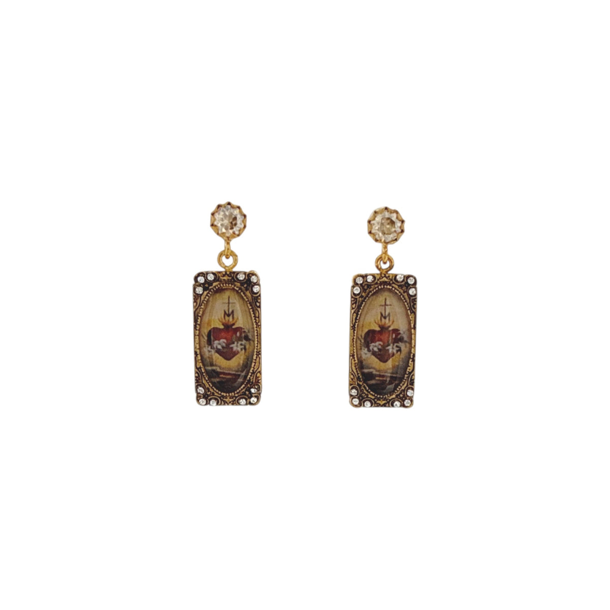 VIRGINS SAINTS & ANGELS VSA Retablo Rectangular Framed Earrings in Gold