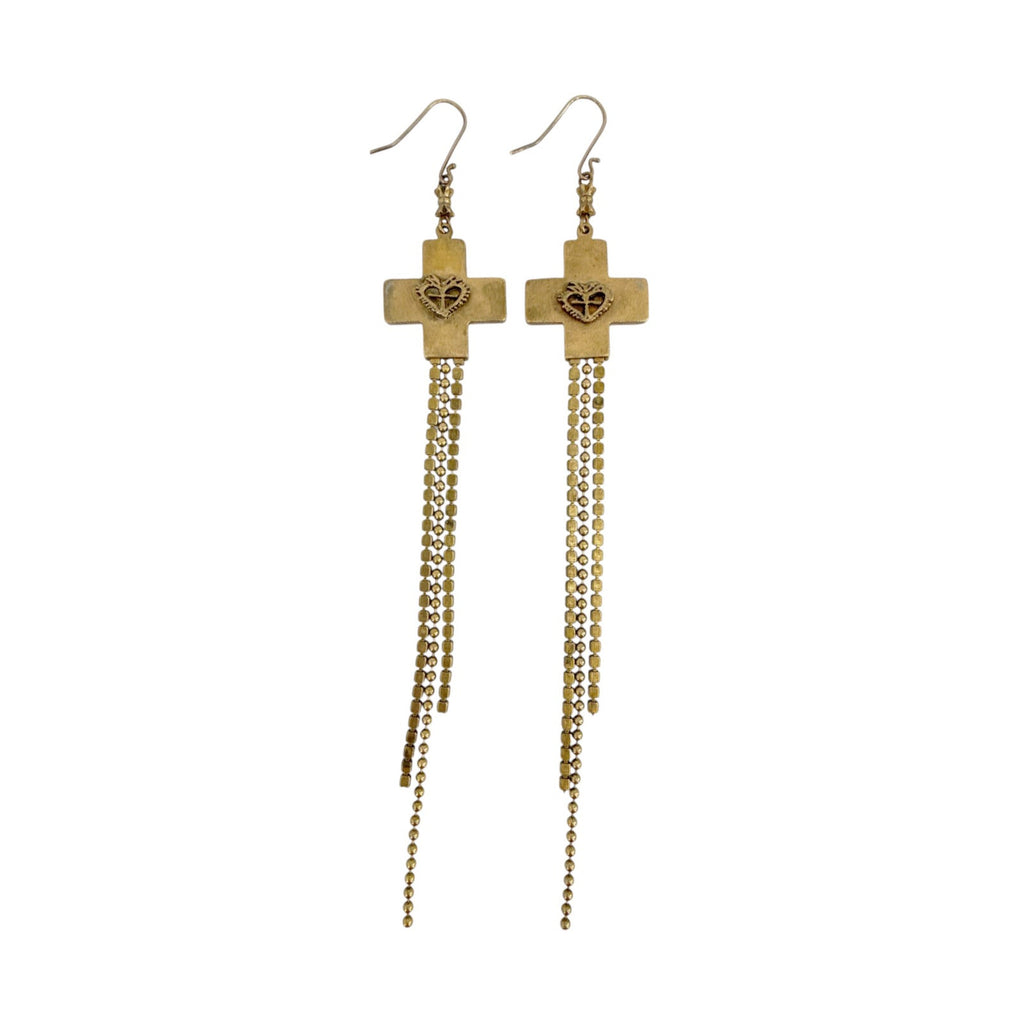 VIRGINS SAINTS & ANGELS VSA Resurrection Cross Chain Earrings in Gold & Blue