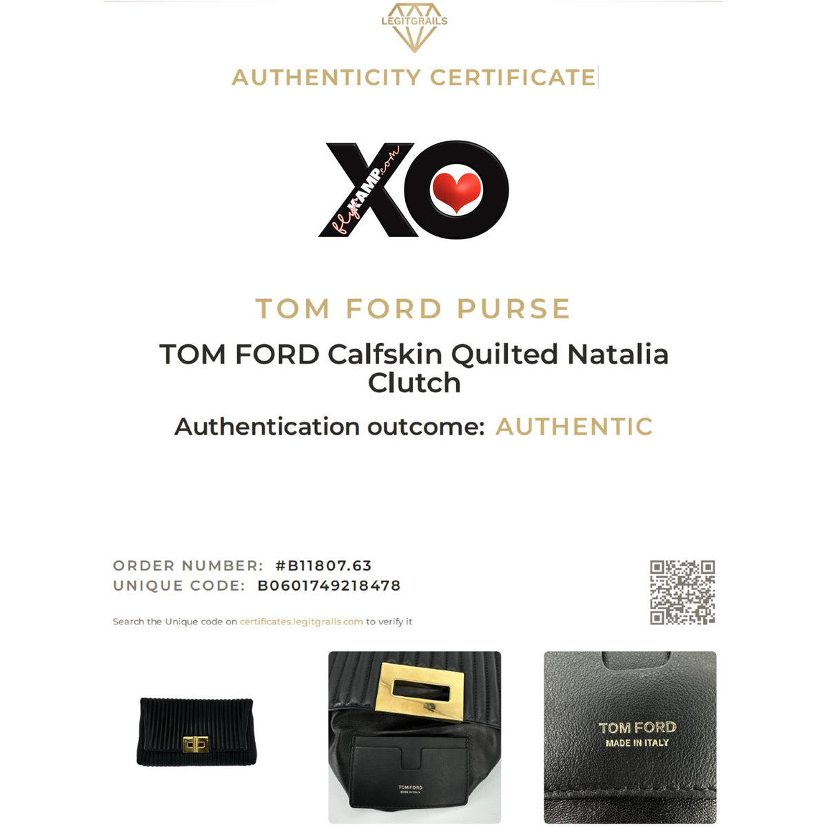 TOM FORD Calfskin Quilted Natalia Clutch in Black