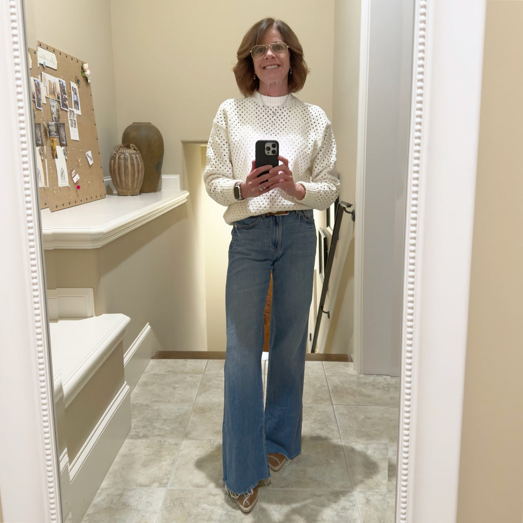 VARLEY Grady Bouclé Knit Sweater in Coconut Milk XS