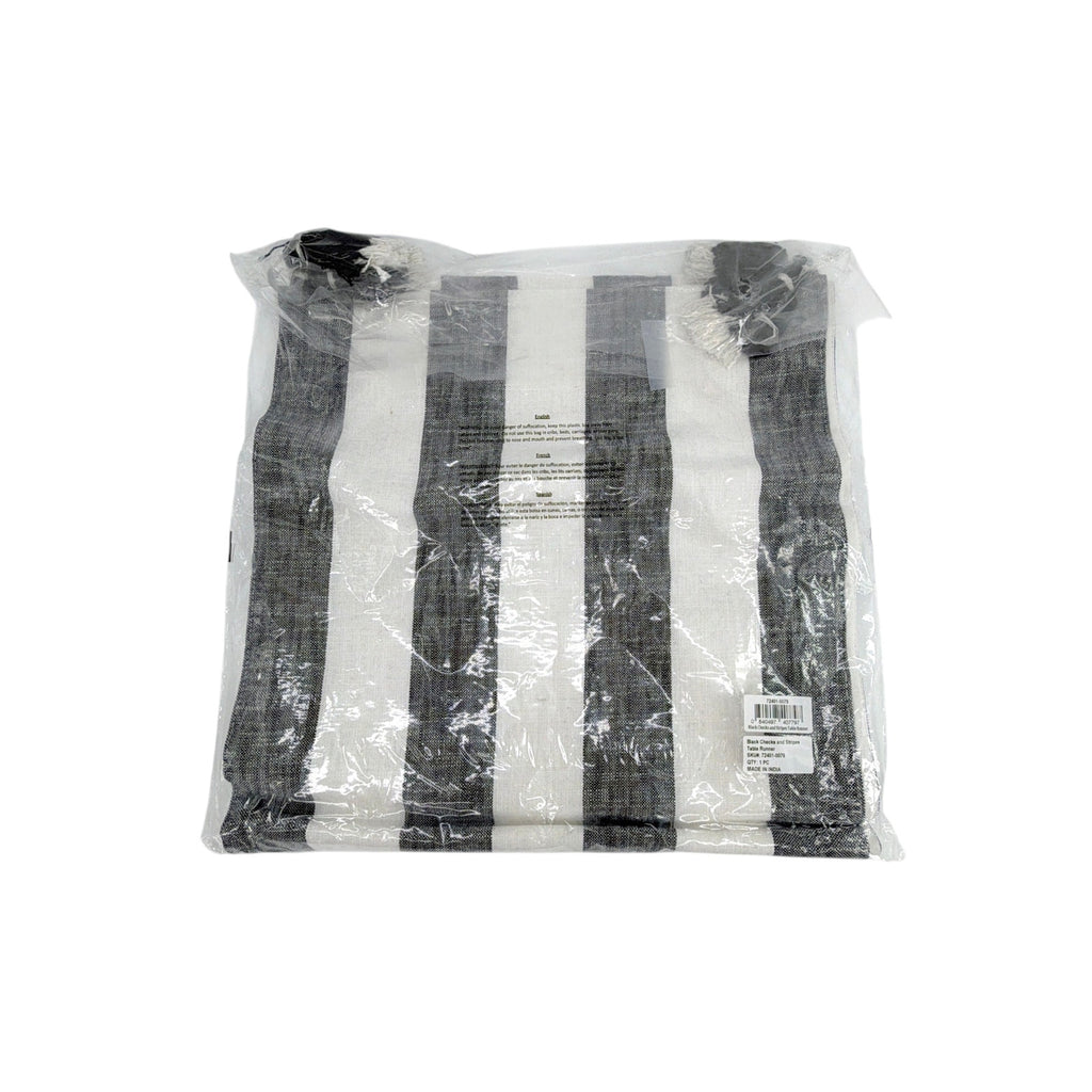 MACKENZIE-CHILDS Black Checks and Stripes Table Runner
