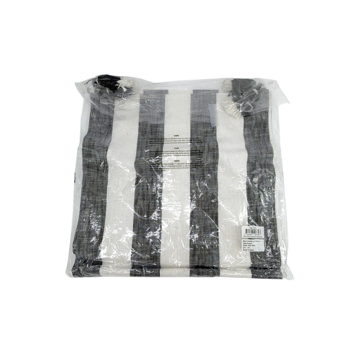 MACKENZIE-CHILDS Black Checks and Stripes Table Runner