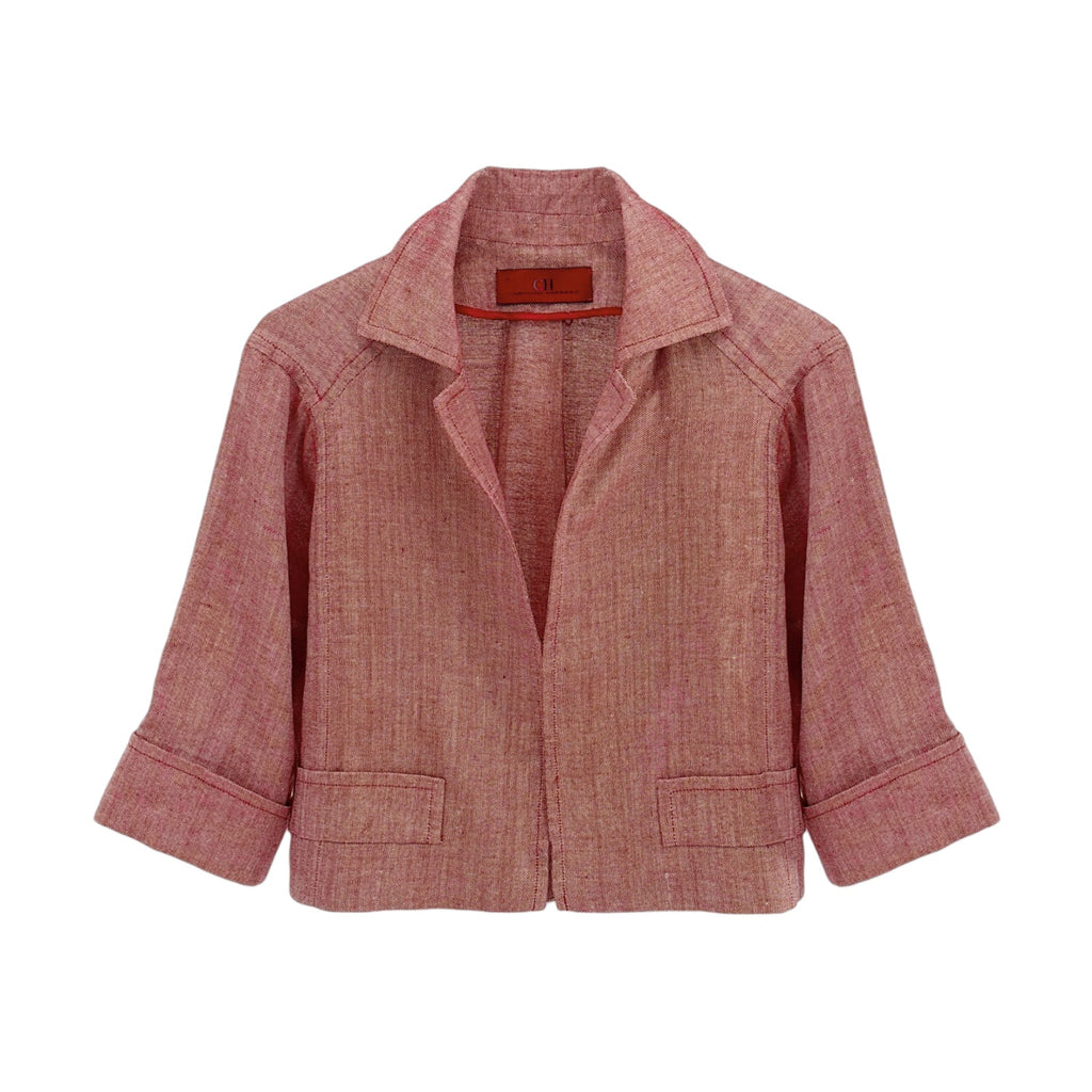 CAROLINA HERRERA Cropped Open Front Silk Blend Jacket in Red 4|S