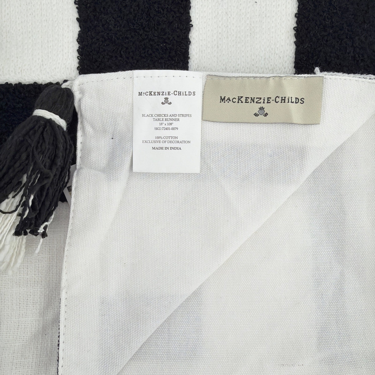 MACKENZIE-CHILDS Black Checks and Stripes Table Runner