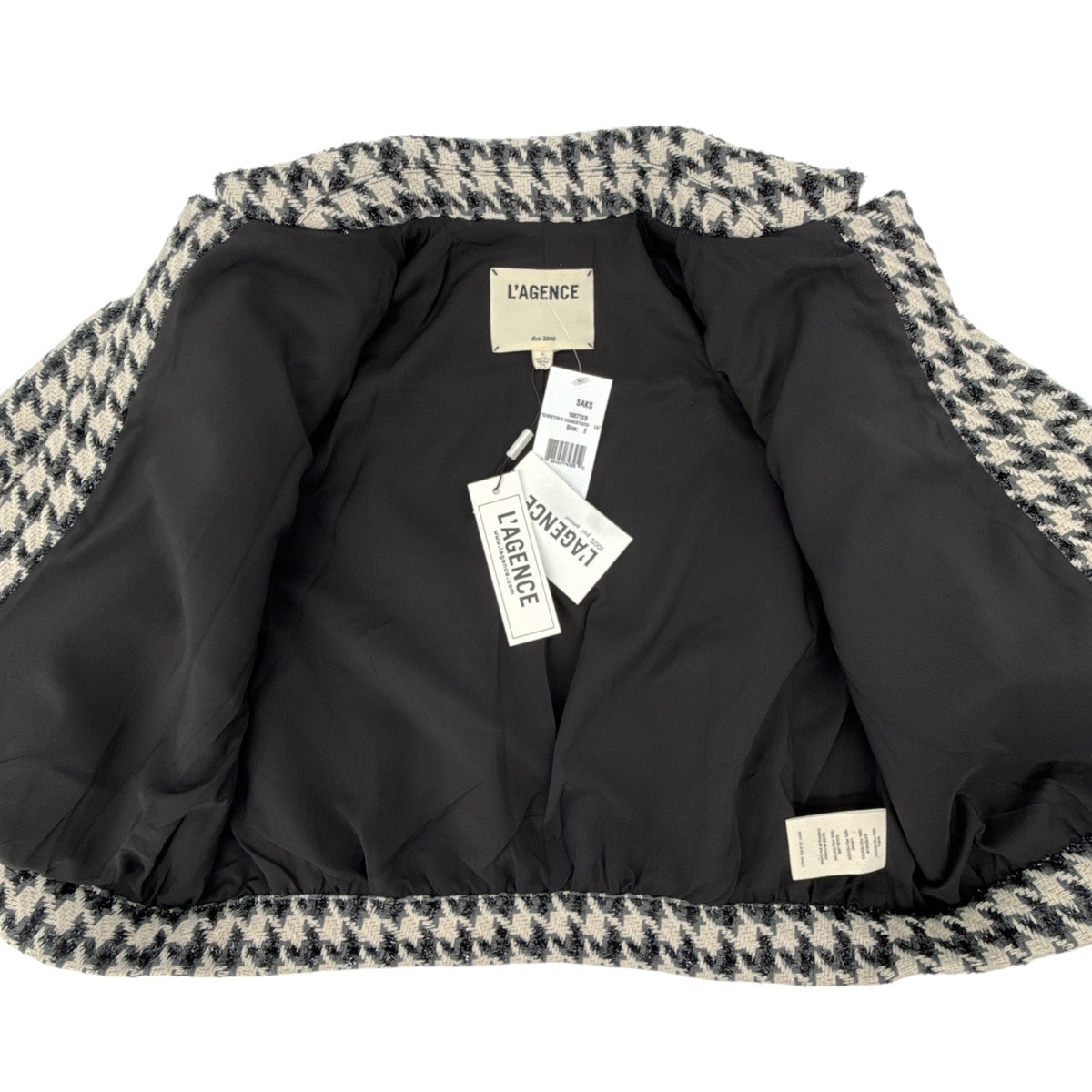 L'AGENCE Cove Crop Short Sleeve Jacket in Houndstooth 2