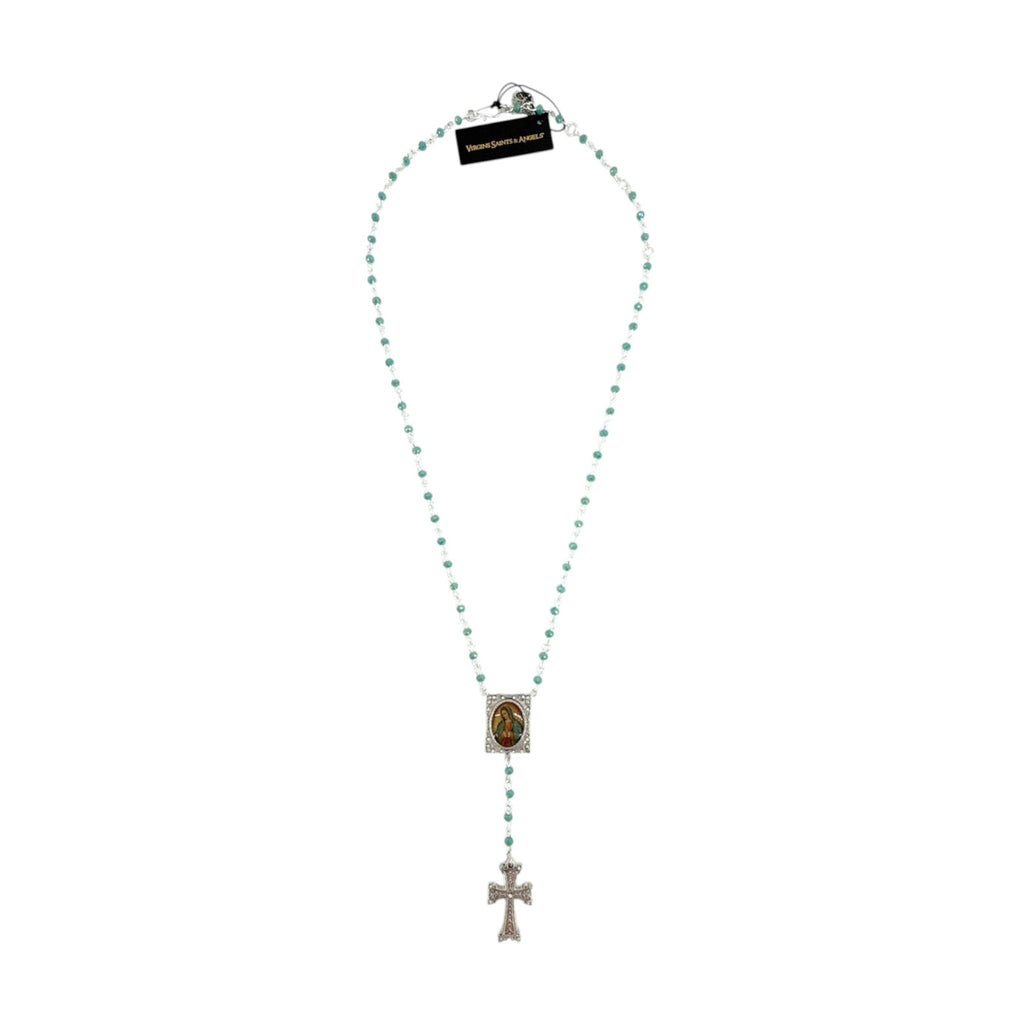 VSA Retablo Guadalupe Rosary Necklace Silver & Turquoise