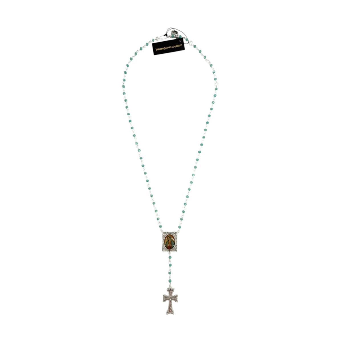 VSA Retablo Guadalupe Rosary Necklace Silver & Turquoise