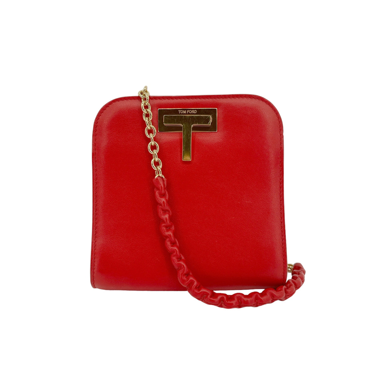TOM FORD Cosmo T Lock Shoulder Bag in Red Leather