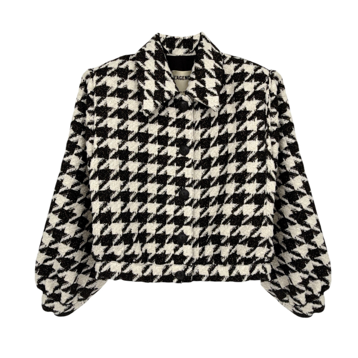 L'AGENCE Bridges Crop Jacket in Ecru Black & Gold Houndstooth 4|S