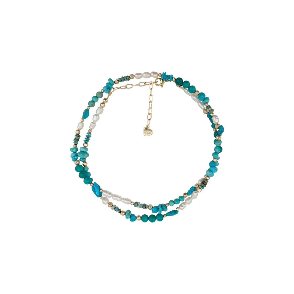 THE SILVER WREN Beaded Turquoise and Pearl Necklace