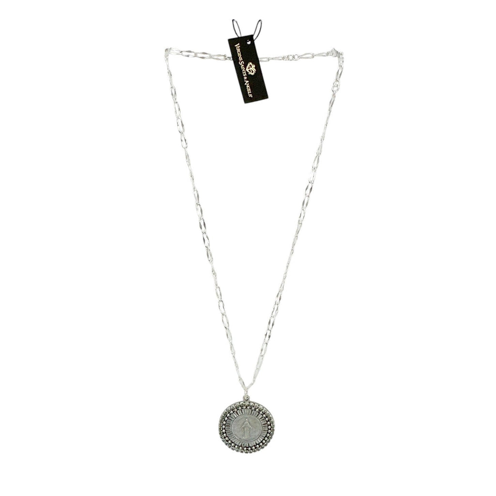 VIRGINS SAINTS & ANGELS VSA Disco Virgin Charm Necklace Silver & Black Diamond