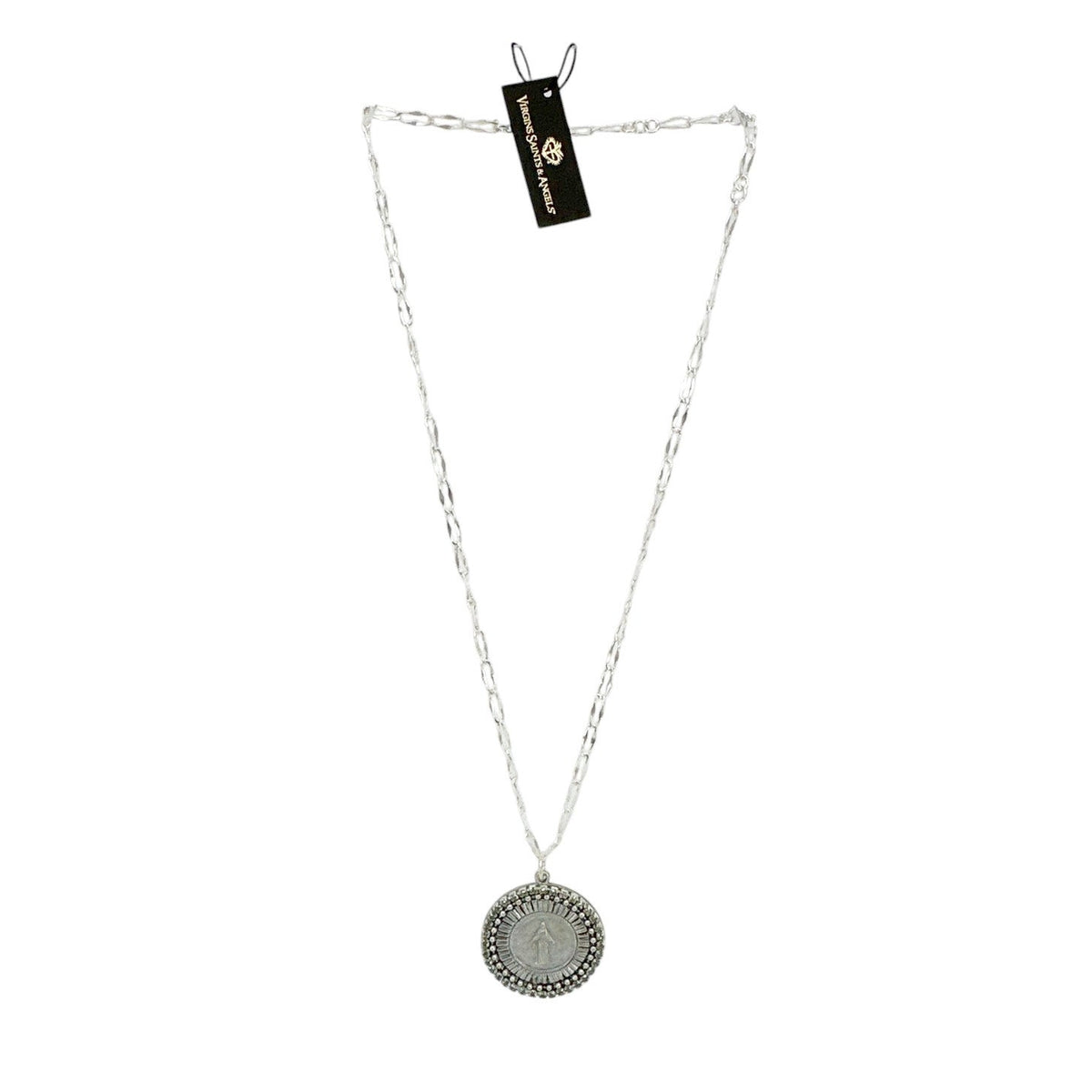 VIRGINS SAINTS & ANGELS VSA Disco Virgin Charm Necklace Silver & Black Diamond