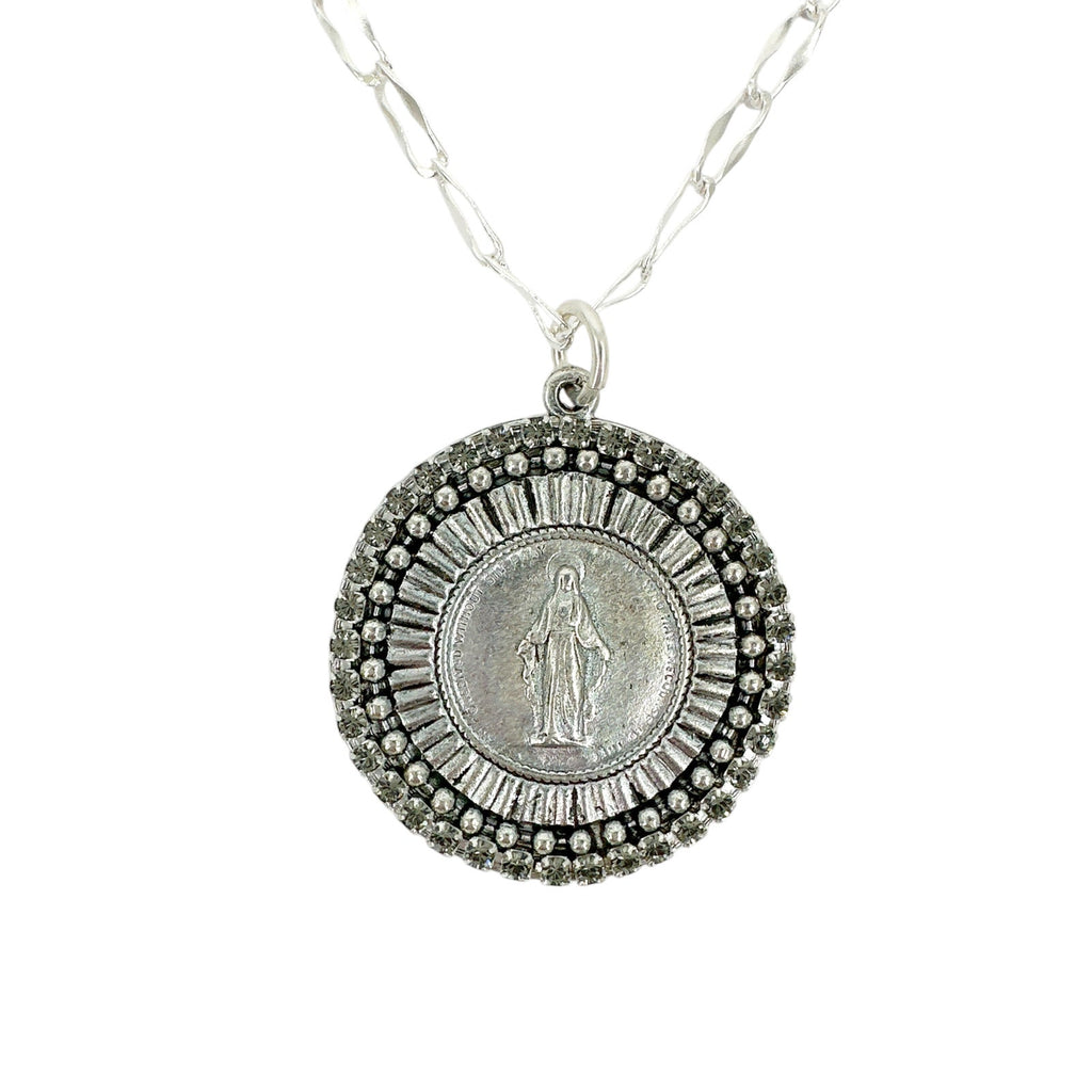 VIRGINS SAINTS & ANGELS VSA Disco Virgin Charm Necklace Silver & Black Diamond
