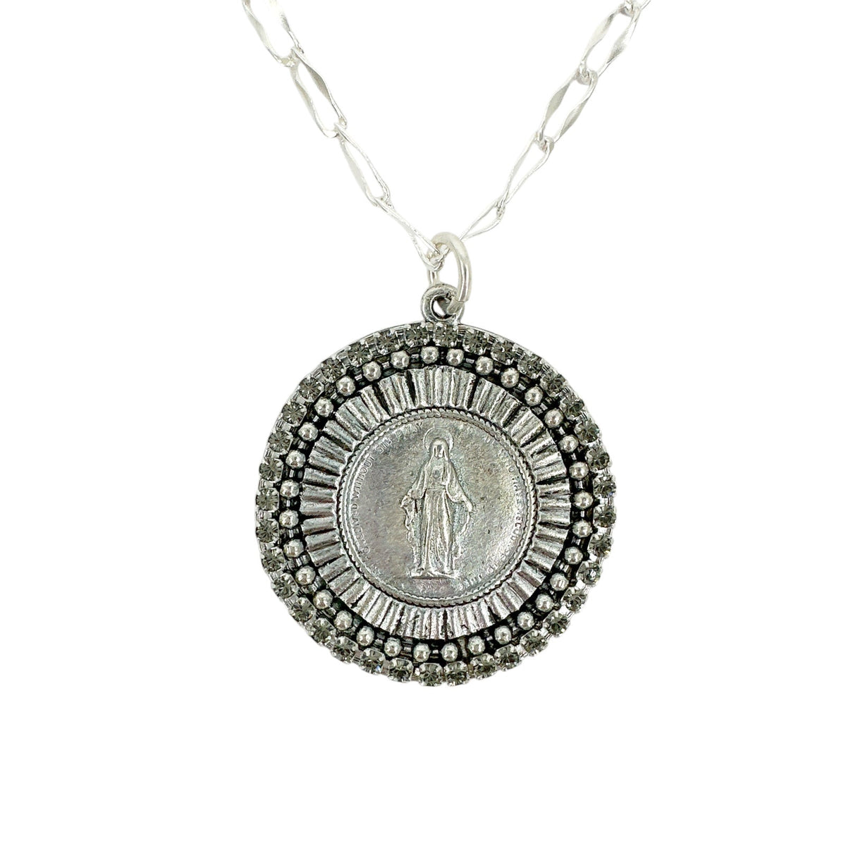 VIRGINS SAINTS & ANGELS VSA Disco Virgin Charm Necklace Silver & Black Diamond