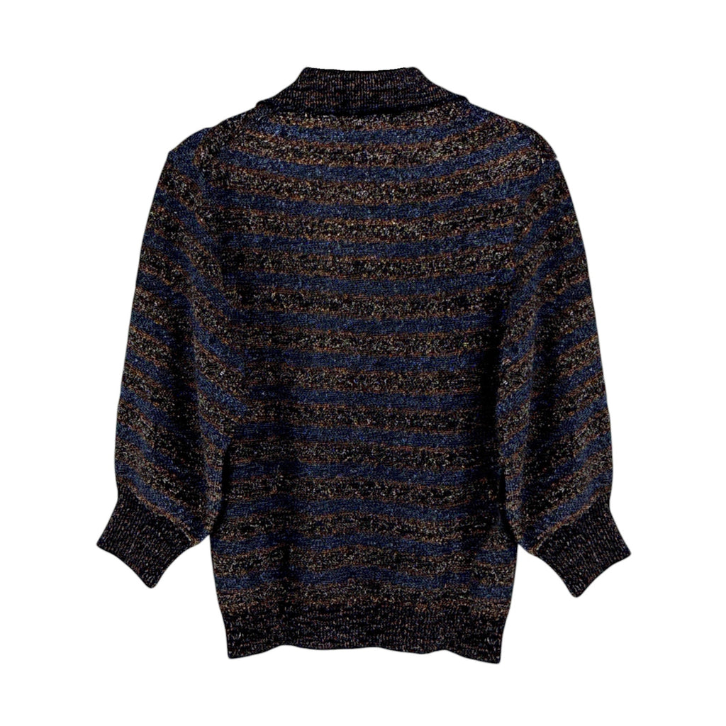 CHLOE Lurex Polo Sweater in Dark Navy M