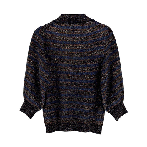 CHLOE Lurex Polo Sweater in Dark Navy M