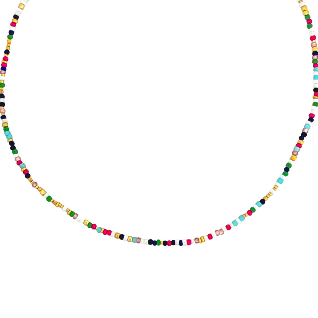 THE SILVER WREN Unity Beaded Necklace in Navy, Green, & Pink