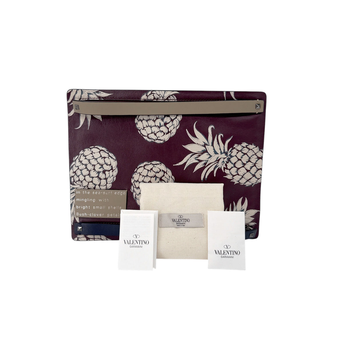 VALENTINO GARAVANI Leather Pineapple Clutch in Ruby/Ivory