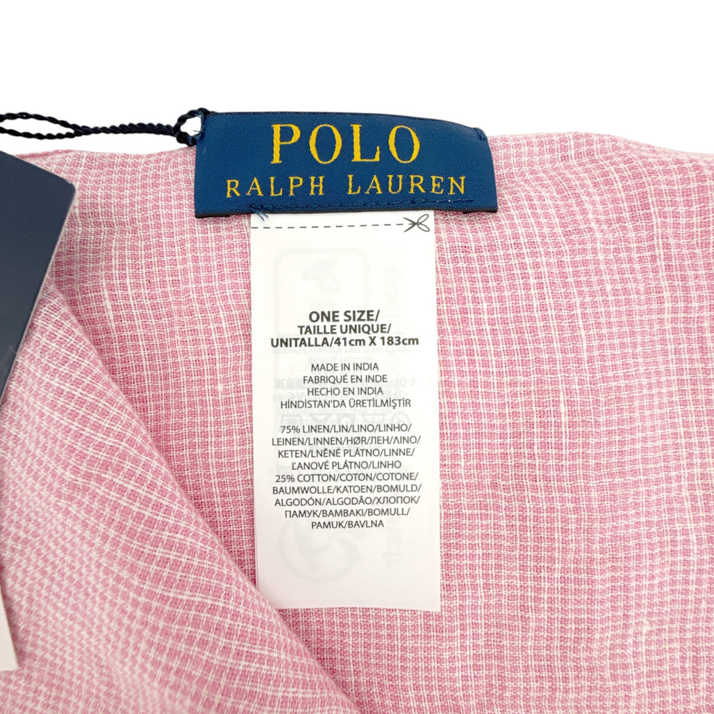 POLO RALPH LAUREN Micro-Houndstooth Linen-Cotton Scarf in Pink &amp; White