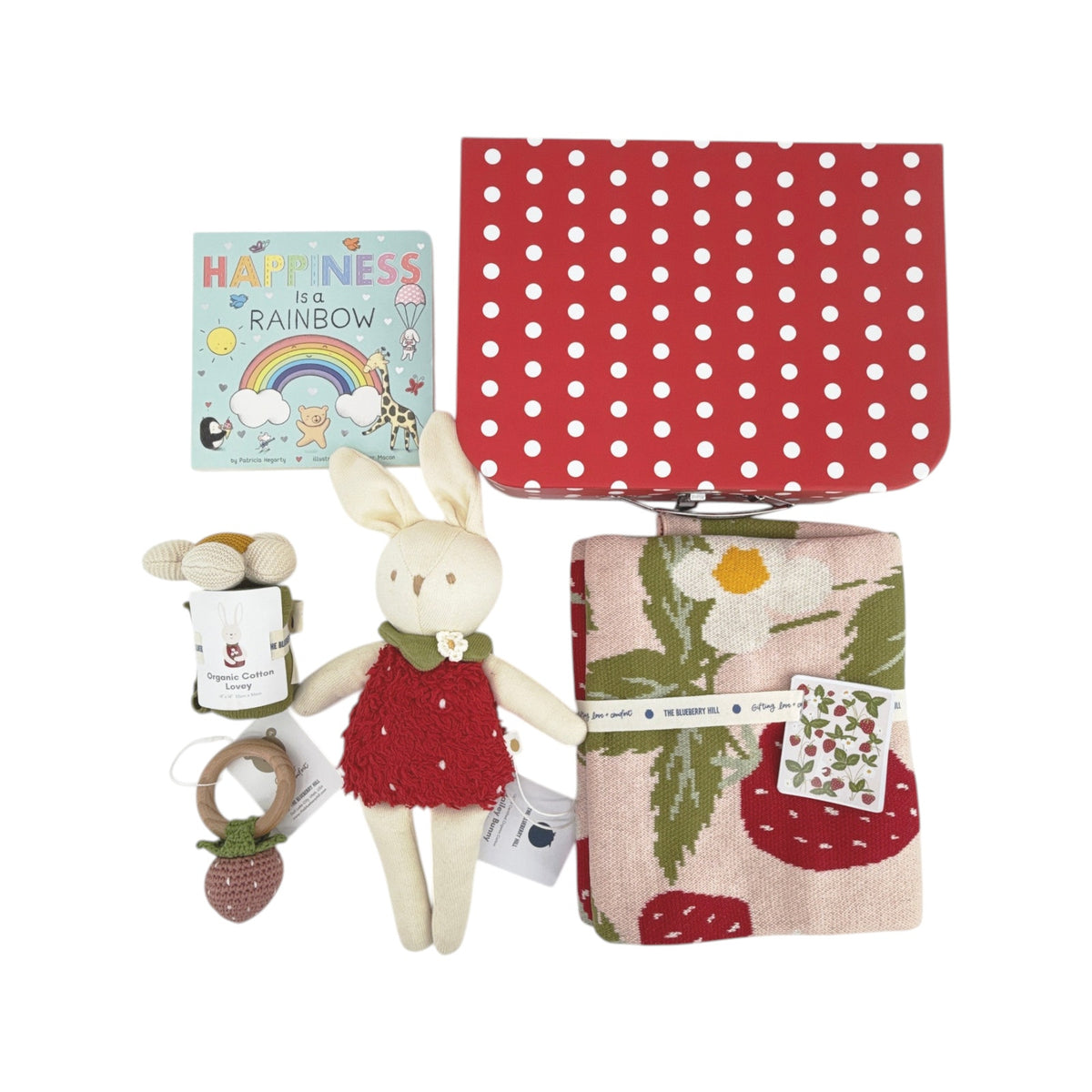 THE BLUEBERRY HILL Strawberry Bunny Baby Gift Basket: Paperboard Suitcase