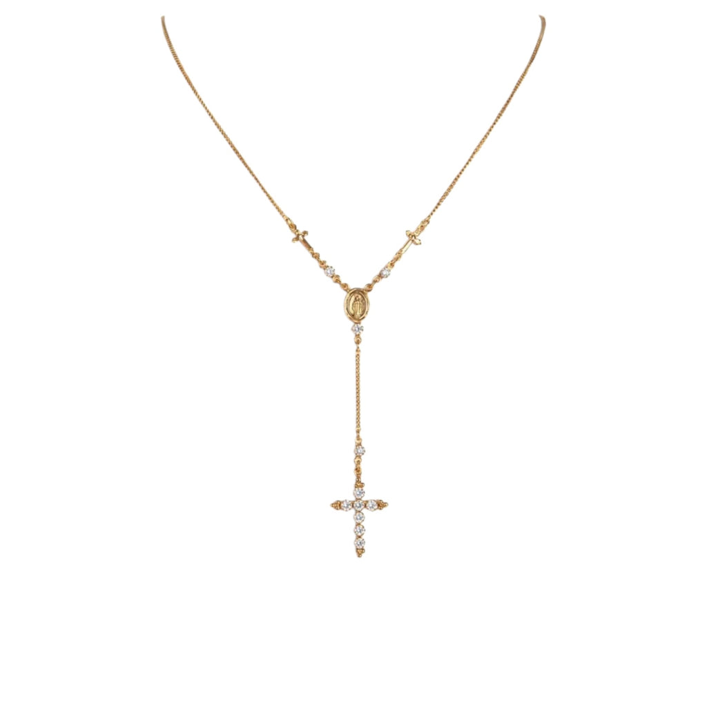 VIRGINS SAINTS & ANGELS VSA Maddie Rosary Necklace in Clear & Gold