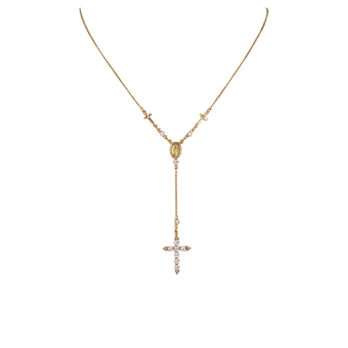 VIRGINS SAINTS & ANGELS VSA Maddie Rosary Necklace in Clear & Gold