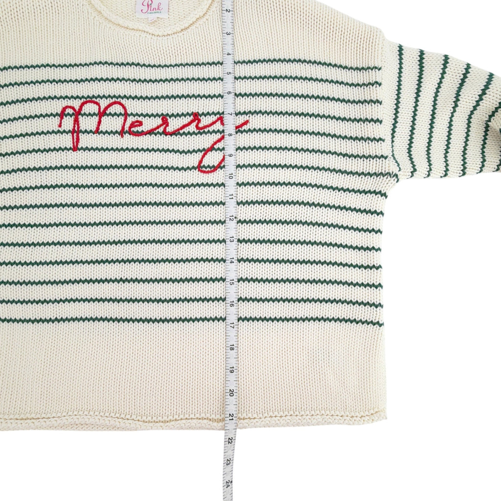 PINK PINEAPPLE Chloe Stripe Rollneck Merry Sweater in Ivory/Green XS