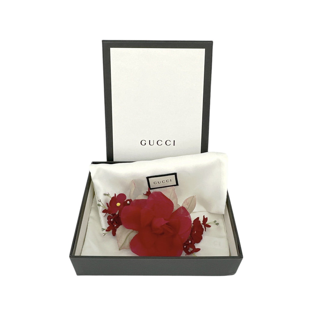 Gucci Silk Floral Brooch in Red